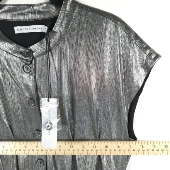 NWT REBECCA MINKOFF OLLIE Gray Silver GUNMETAL Shiny Button Mini Dress MEDIUM - Picture 10 of 16